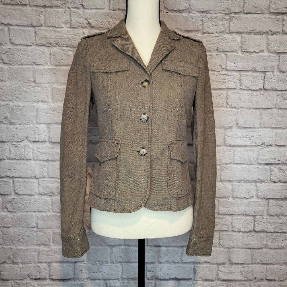 Theory womens tan brown button front 4 pocket pleated back detail blazer size 4 - Picture 3 of 14